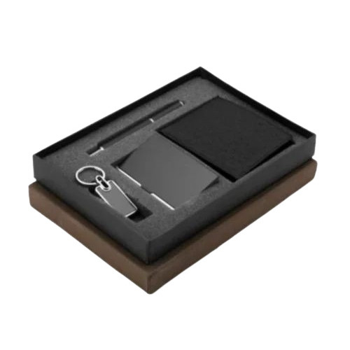 Corporate Gift Sets - 4 in 1 Gift Set Including Wallet Pen Keychain | Very Good Quality Comfortable and Durable Attractive Design Customized Shape Grey Color