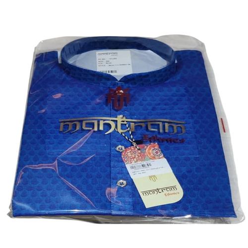 Men's Cotton Blend Blue Plain Kurta - Long Sleeves, Breathable Comfort, Neat Stitching, Ideal For Gifting, Suitable For All Seasons