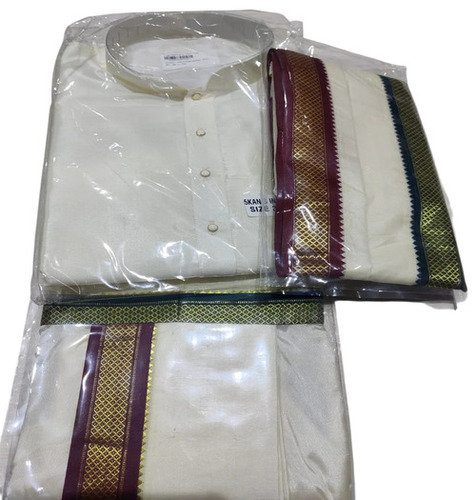 Mens Silk Dhoti Kurta Set - Ivory White, Long Sleeves | Eye Catching Look, Soft Touch Fabric, Unique Design, Skin-Friendliness, Wear Resistance, Breathable for All Seasons