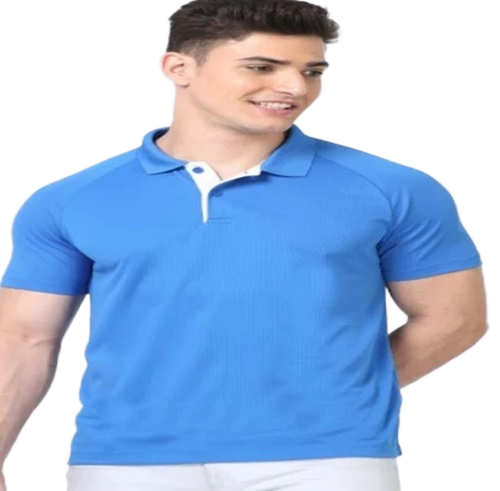 Polo Neck T-Shirt - Polyester Fabric, Half Sleeves, Available in Black, White, Aqua Blue, Grey, Navy Blue | Plain Design for Male