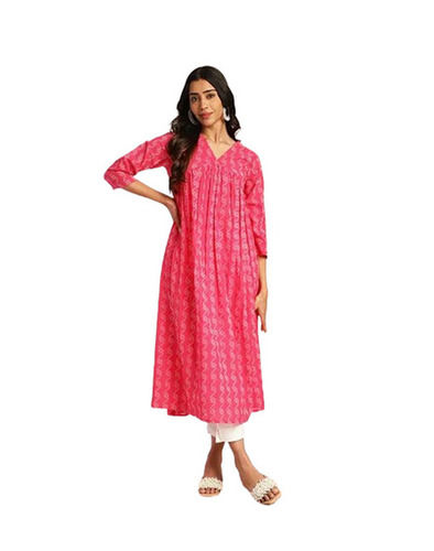 Printed Kurtis - Color: Pink & White