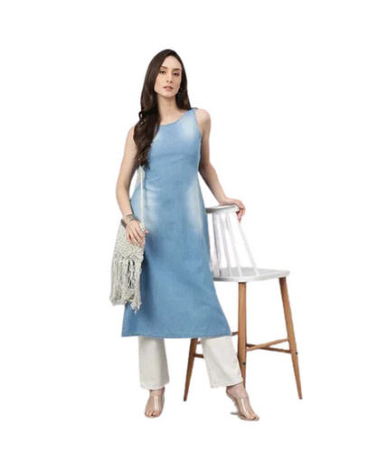 Round Neck Sleeveless Kurtis - Color: Blue