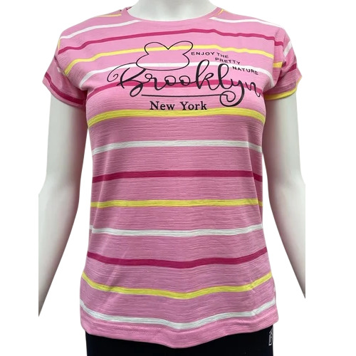 Slub Lining Women's T-Shirt - Soft Cotton, Available in Sizes S to XXXL, Pink Color, Short Sleeve Style, Breathable Material for Comfortable Fit - Premium Quality with Vibrant Print