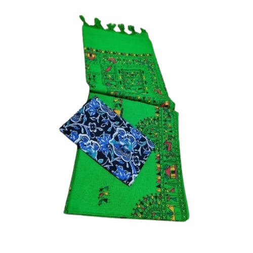 Madhubani Print Cotton Sarees - Color: Green