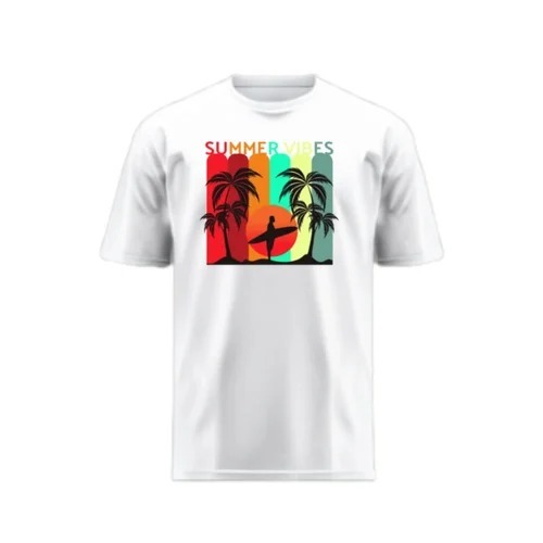 Men Printed Cotton T-Shirt - Regular Fit, Attractive Pattern, O-Neck, White Color, Short Sleeves, Available in Sizes S to XXL