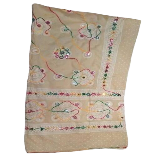 Cotton Embroidered Dupatta - 2 Meter Length, Cream Color with Mirror and Thread Work | Premium Quality, Breathable Fabric, Plus Size, Customized Fit