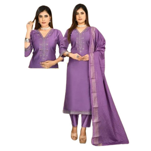 Cotton Embroidered Kurti - Light Weight Breathable Fabric | 100% Pure Cotton Available in Purple Sizes M L S XL 3-4th Sleeve Style Perfect for Casual Summer Wear