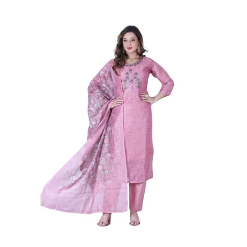 Cotton Embroidery Suit - Color: Pink