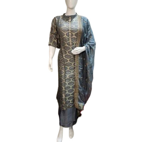 Designer Ladies Silk Suit - Color: Grey