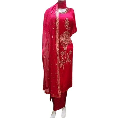 Dola Fabric Suit - Dola Fabric, Customized Size, Red | Lightweight, Breathable, Embroidered, 3/4th Sleeve