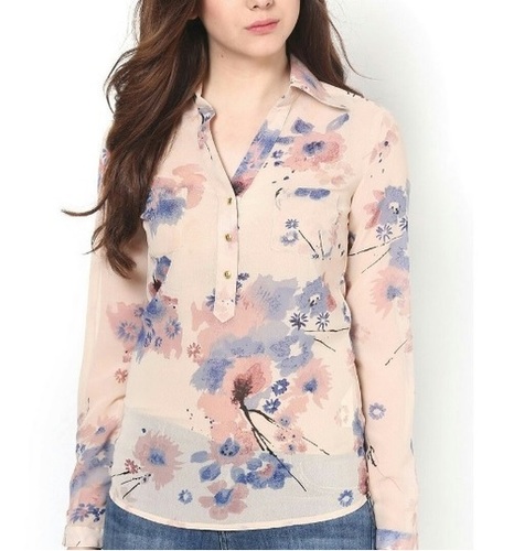 Georgette Printed Women Top - 25 cm Length, Multicoloured Fabric | Elegant and Sophisticated Style, Perfect for Special Occasions and Pairing with Different Bottoms