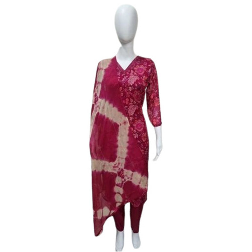 Ladies Designer Kurti - Silk Material Size M/L/S/XL Red Color - Light Weight Breathable 3-4th Sleeve Printed Pattern