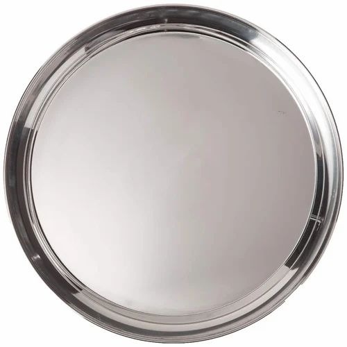 Stainless Steel Dinner Serving Plate - 12 Inch Round, Silver Polish Finish for Elegant Serving