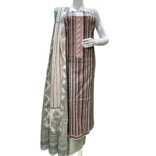 Ladies Cotton Dress Material - 100% Pure Cambric 2.5 MTRS Each for Kurta and Salwar Light Weight and Breathable Printed Multicolor Stripe Design Hand Wash Recommended for Summer Wear