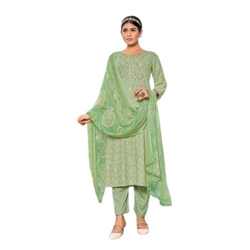 Ladies Kurtis With Pant - Chiffon Material Available in Sizes S M L XL Breathable Green A-Line Design 3-4th Sleeve Style Printed Pattern for Summer and Winter Casual Wear