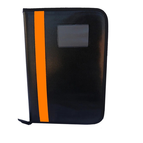 Zipper Closure Leather Portfolio Folder - Color: Black