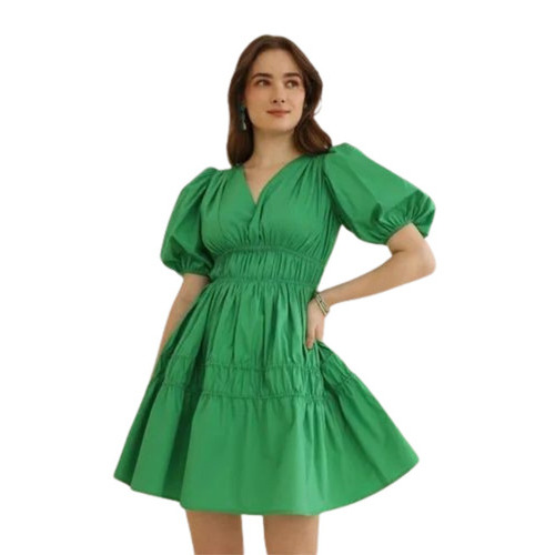 Ladies Designer Dress - Cotton, Customized Size, Green Color | Anti Wrinkle, Washable, Breathable, Short Sleeves, Summer Party Wear