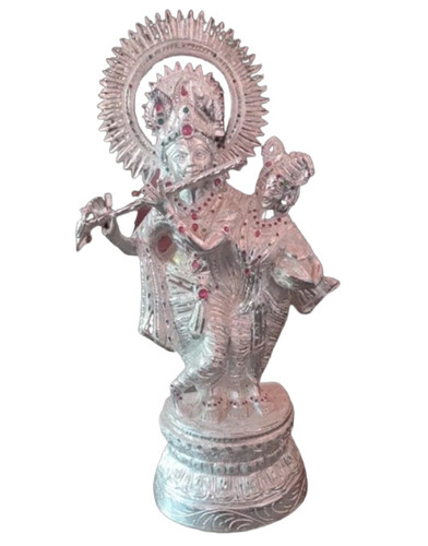 Silver Coated Krishna Radha Statue - Premium Metal 3 Inch Size Silver Finish | Durable Eco-Friendly Indian Temple Theme Polished Technique Playing Flute Mudra