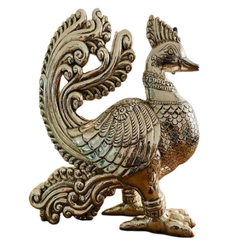 Silver Coated Peacock Statue - Premium Resin, Silver Color Finish | Durable, Water Resistant, Modern Art Decor