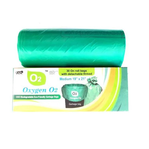 19X21 Inches Oxygen O2 Oxo Biodegradable Garbage Bags - PE Material, 19x21 Inch Size, Green Color | Eco-Friendly Disposable Biodegradable Solution