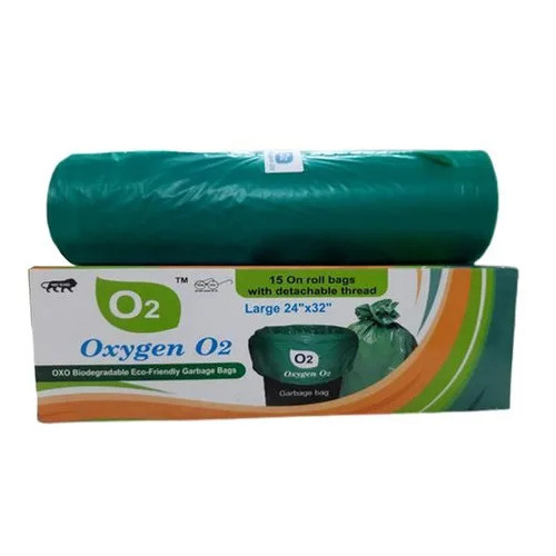24X32 Inches Oxo Biodegradable Eco Friendly Garbage Bag - Green, PE Material | Disposable, Ideal for Garbage Collection