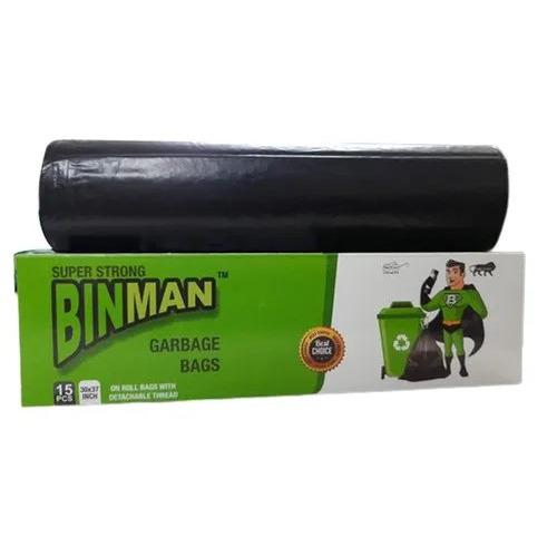 30X37 Inches Binman Black Garbage Bag - PE Material, 30x37 Inches Size, Black Color | Eco-Friendly, Disposable Design for Efficient Garbage Collection