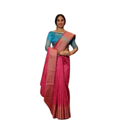 Designer Banarasi Silk Saree - 5.5 m Length, Raw Silk Blouse Piece | Woven Pattern, Elegant Pink for Wedding Wear