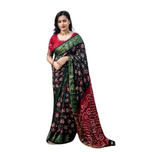 Art Silk Bandhej Saree - 5.5 Mtr Length Multi Color With Jacquard Border Party Wear & Blouse Piece Included