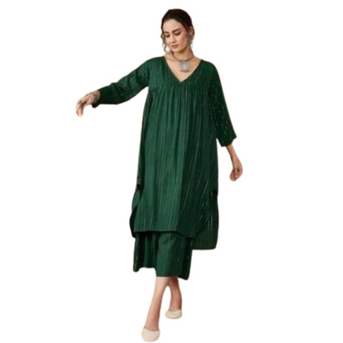 Ladies Cotton Kurti Pant Set - Cotton, Size: S/M/L/XL/XXL, Color: Green | Anti-Wrinkle, Breathable, Quick Dry, Hand Wash, Printed, Long Sleeve, Ethnic Style, Party Wear
