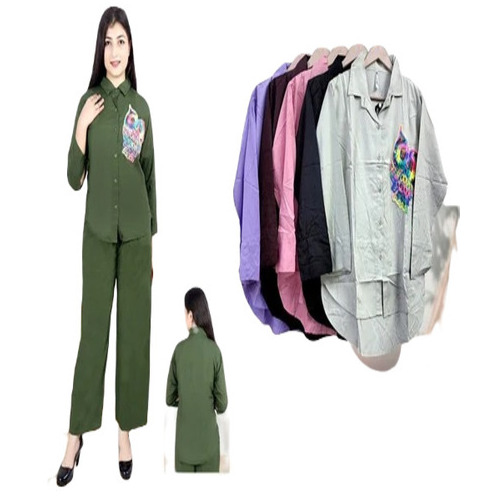 Ladies Co-Ord Set - Rayon, Available in L, XL, XXL | Breathable, Quick Dry, Non-Fade, Full Sleeves, Summer Modern Fit