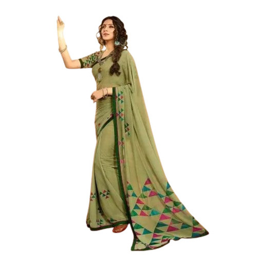 Pure Georgette Saree - 5.50 Mtrs Length with 0.80 Mtrs Blouse Piece, Printed Pattern for Casual Wear