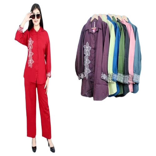Women's Embroidered Rayon Co-Ord Set - Regular Fit Full Sleeves | Breathable Quick Dry No Fade Modern Style Summer Appropriate