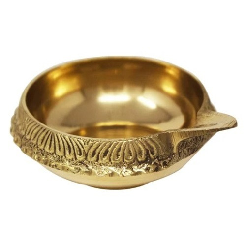 Brass Akhand Diya - 2.5 Inch Round Glossy Golden Finish | Features: Brass Material 55g Weight Suitable for Home DÃ©cor