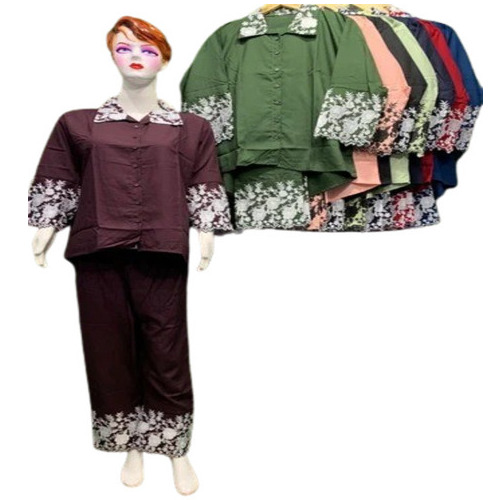 Ladies Rayon Co Ord Set - Cotton, XXL, Purple | Breathable, No Fade, Quick Dry, Washable, Modern Embroidered Pattern, Full Sleeves, Summer Fit