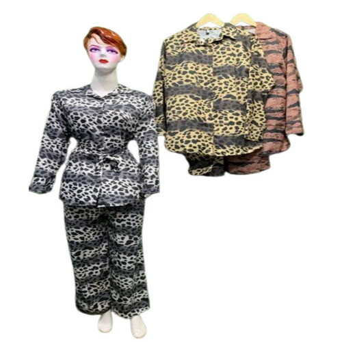Ladies Tiger Print Co Ord Set - Cotton, XXL, Multicolor | Features: Breathable, Quick Dry, Full Sleeves, Modern Design, Machine Washable