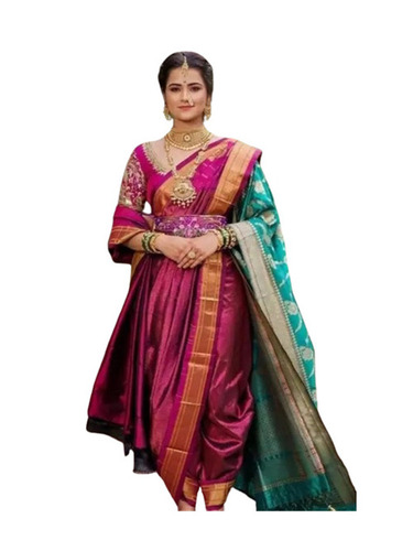 Tant Saree - Brocade Fabric Party Wear Pink Color Hand Print Design | Lightweight Breathable Quick Dry Skin-Friendly Regular Fit