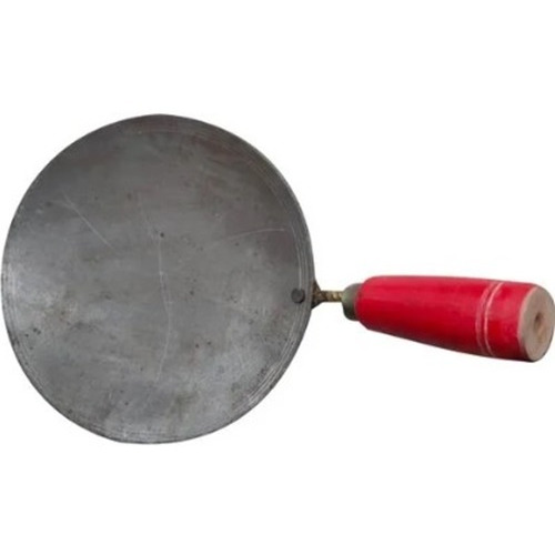 Mild Steel Chapati Tawa - 6 Inch Diameter, Round Shape, 500 g Weight | Mild Steel Base, Wooden Handle for Easy Grip
