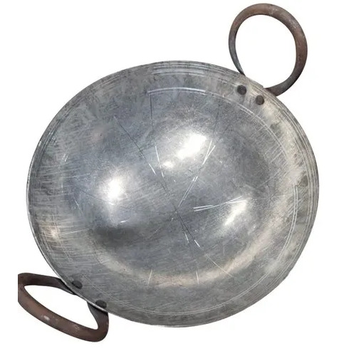 Mild Steel Round Kadhai - 8 Inch Diameter, Silver Color | 1.5 Kg Weight, 3 Mm Thickness, Rust Proof, Ideal For Cooking