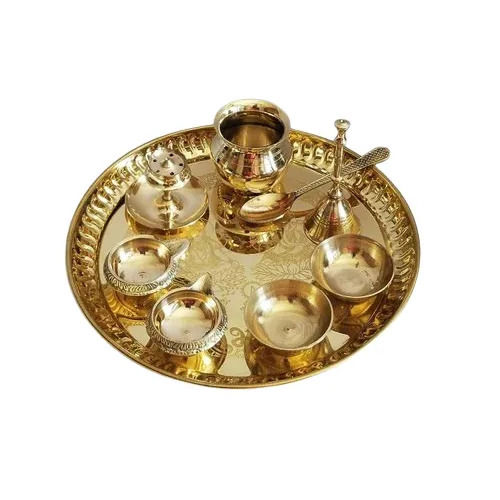 Brass Pooja Thali Set - Color: Golden