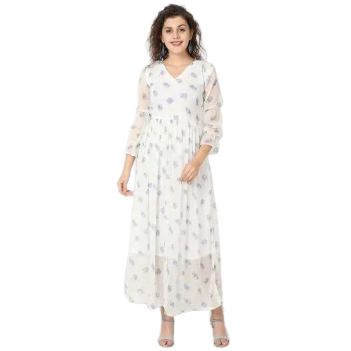 White Polyester Floor-Length Maxi Dress - Premium Quality, Breathable Lightweight Fabric, Vibrant Colors, Elegant Look, Soft Feel, Comfortable Fit, Eye-Catching Print, Short Sleeves, Adjustable Straps, Anti-Wrinkle, Washable, Waterproof