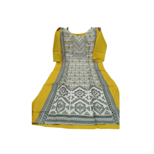 American Crepe Kurtis - Stitched, Regular Fit, Round-Neck, Available in Yellow & Gray | Quick Dry, Washable, Trendy 3-4th Sleeve for Ladies, Sizes L-XXL