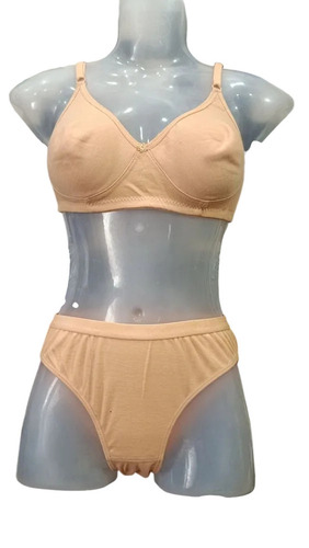 Plain Bra Panty Set - Color: Cream
