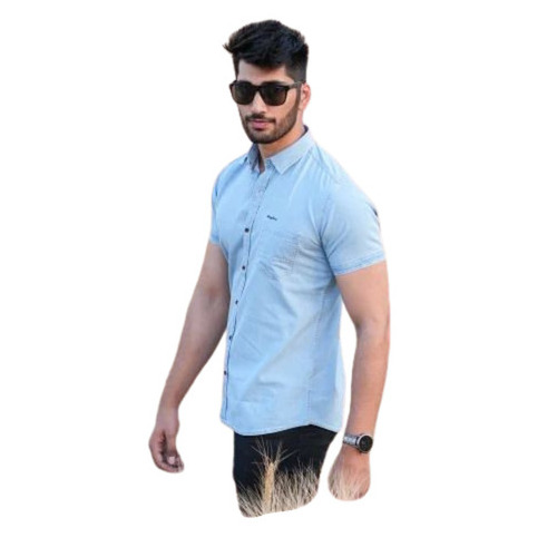Cotton Short Sleeve Shirt - Regular Fit, Breathable and Lightweight Design in Blue for Adults