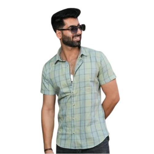 Cotton Casual Shirt - Lightweight Regular Fit | Light Green, Breathable, Short Sleeves, Button Down, Summer Style