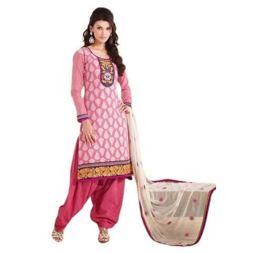 Premium Quality Cotton Blend Punjabi Ladies Pink Suits - Trendy Look Impeccable Finish Captivating Design Breathable Full Sleeves