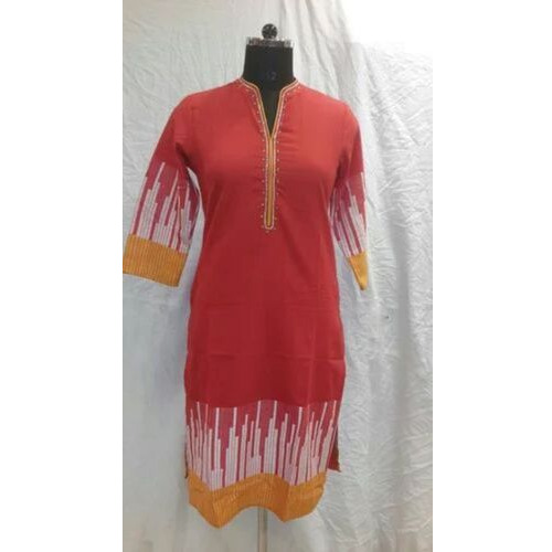 Stylish Pattern Cotton Kurties - Color: Red