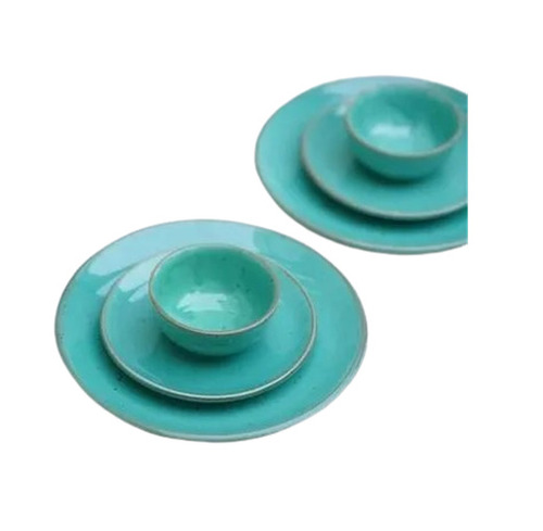 Plain Ceramic Crockery Set - Ceramic Material, Standard Size, Sea Blue Color | Washable, Reusable, Comfortable Grip, Lightweight Design, Gloss Finish