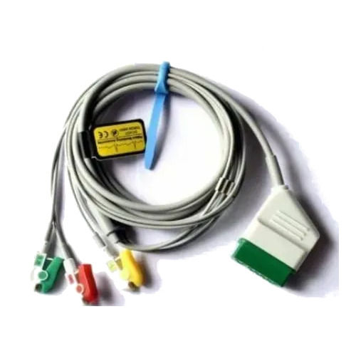 3 Lead EKG Cable - TPU, Gold-Plated Terminals, Grey Color | High-Quality Signal Transmission, Secure Clip Connectors, Noise Reduction, Latex-Free, Hypoallergenic, Reusable