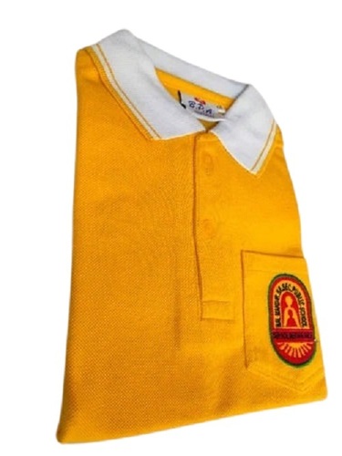 School Uniform Yellow T Shirt - Soft Cotton Material Comfortable Fit Durable Fabric Breathable No Fade Washable | Unisex All Age Groups Customizable Logo