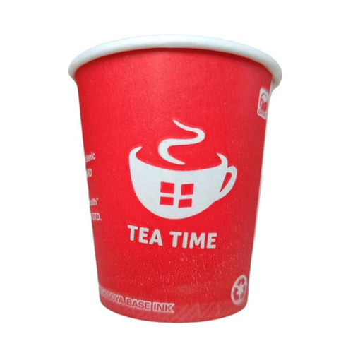 Disposable Tea Cup - Paper, 180 ml, Red | Eco-Friendly, Lightweight, Round Shape, Heat & Cold Resistant, Printed, 50 Pieces per Packet